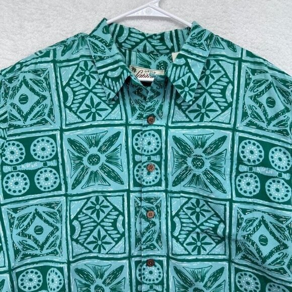 Orvis Latitudes Shirt Mens Extra Large Button Up Hawaiian Green Short Sleeve - Picture 2 of 8